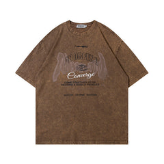 Men T Shirt Washed and Worn Short-Sleeved T-shirt Men and Women Street National Fashion Brand