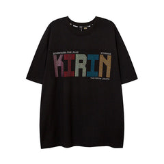 Men T Shirt Rhinestone Hot Fixed Short Sleeve T-shirt Men's Summer Fashion Brand Loose