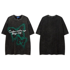 Men T Shirt Wash T-shirt Men and Women American Retro round Neck Short Sleeves