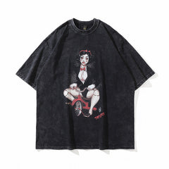 Men T Shirt Washed and Worn Vintage Print Short Sleeves T-shirt Men's Loose