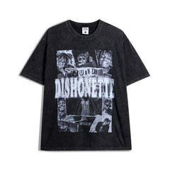 Men T Shirt High Street Print Loose Distressed Short Sleeve T-shirt