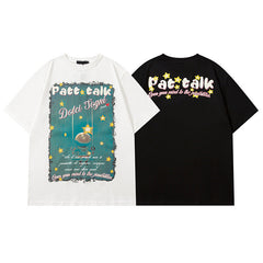 Men T Shirt Hip Hop Design Cartoon Couple Short Sleeve T-shirt Men and Women