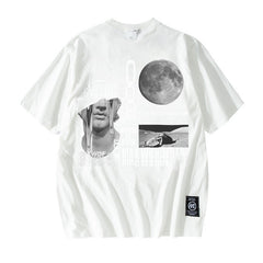Men's T Shirt Short-Sleeved T-shirt Men's and Women's High Street Loose round Neck Print