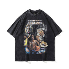 Men T Shirt American Retro Figure Printed Short Sleeve T-shirt Men and Women Hip Hop Loose