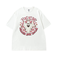 Men's T Shirt Ghost Print Short-Sleeved T-shirt Men's and Women's Retro Style Loose