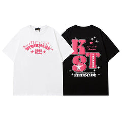 Men T Shirt Letter Print Short-Sleeve T-shirt Loose Men and Women Casual
