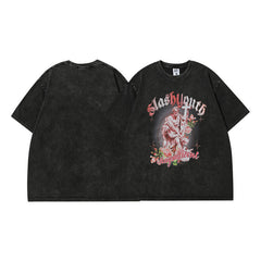 Men T Shirt Vintage Print Short Sleeves T-shirt Men and Women Street Hip Hop