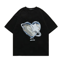 Men T Shirt Heart Printing Short-Sleeved T-shirt Men's Loose Couple Casual