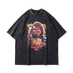Men T Shirt Washed Distressed Printed Short Sleeve Men and Women Couple