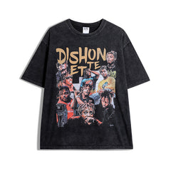 Men T Shirt Printed Vintage Wash Short Sleeve T-shirt Men and Women Hip Hop