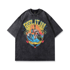 Men T Shirt Vintage Washed Old T-shirt Couple Loose Men and Women