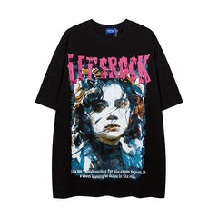 Men T Shirt Printed Short-Sleeved T-shirt for Men and Women Couple Retro Loose Hip Hop