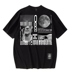 Men's T Shirt Short-Sleeved T-shirt Men's and Women's High Street Loose round Neck Print