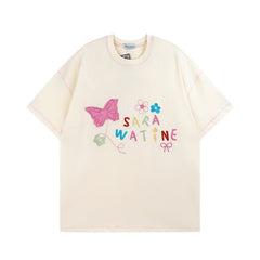 Men's T Shirt Letter Embroidered Printed Short-Sleeved T-shirt Men's and Women's Hee Loose