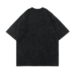 Men T Shirt Worn Looking Washed-out Short-Sleeved T-shirt Men's Fashion Brand Hip Hop Print Loose