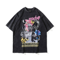 Men's T Shirt Short-Sleeved T-shirt Men's and Women's Washed Old Washed Printing