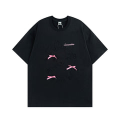 Men T Shirt Contrast Color Ribbon Bow Couple Short Sleeve T-shirt Men