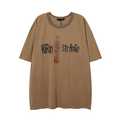Men T Shirt Distressed Washed Loose Casual Short-Sleeved T-shirt for Men and Women