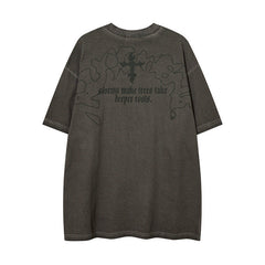 Men T Shirt Vintage Distressed Dark Portrait Wash Couple Short Sleeve T-shirt Men
