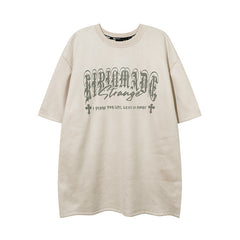 Men T Shirt Suede Gothic Letter Print Hiphop Short Sleeve T-shirt