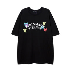 Men T Shirt Butterfly Print Short Sleeve Men's and Women's Loose Vintaget T-shirt