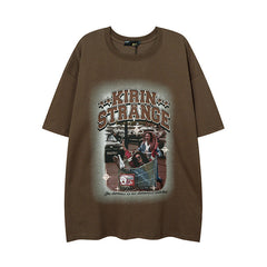 Men T Shirt Vintage Printed Short Sleeve Men's and Women's Loose Distressed T-shirt