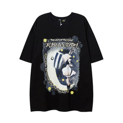 Men T Shirt Cartoon Graffiti Printing Short-Sleeved T-shirt Casual All-Matching Men and Women