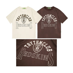 Men's T Shirt Letter Print Short-Sleeve T-shirt Men's and Women's Retro Loose round Neck