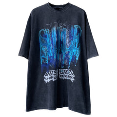Men T Shirt Washed Distressed Dark Printed Short-Sleeved T-shirt Men Loose Retro