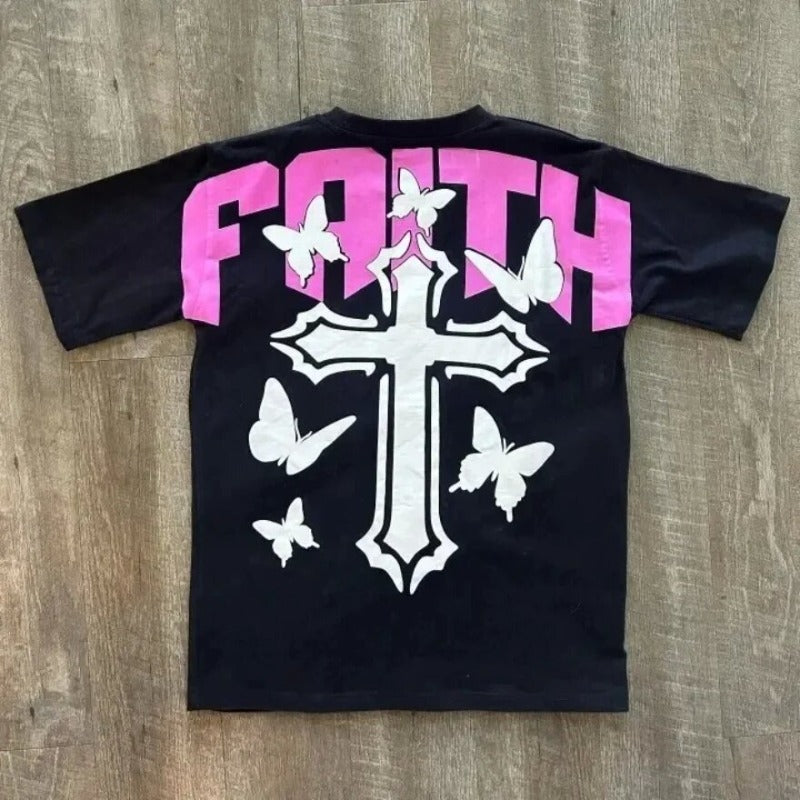 Street Unisex T-shirt Y2K Hip Hop Alphabet Vintage Cross Graphics
