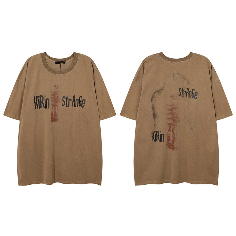 Men T Shirt Vintage Old Wash Couple Short Sleeve T-shirt Men and Women