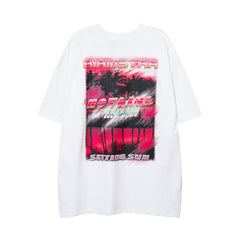 Men T Shirt West Coast Coconut Tree round Neck Short Sleeve T-shirt Men and Women Loose