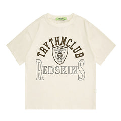 Men's T Shirt Letter Print Short-Sleeve T-shirt Men's and Women's Retro Loose round Neck