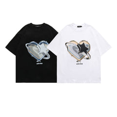 Men T Shirt Heart Printing Short-Sleeved T-shirt Men's Loose Couple Casual