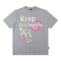 Men T Shirt Vintage Skull Heart Printing Pattern Short Sleeve