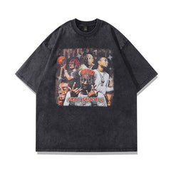 Men T Shirt Worn Looking Washed-out Character Print Short Sleeve T-shirt Men Hip Hop