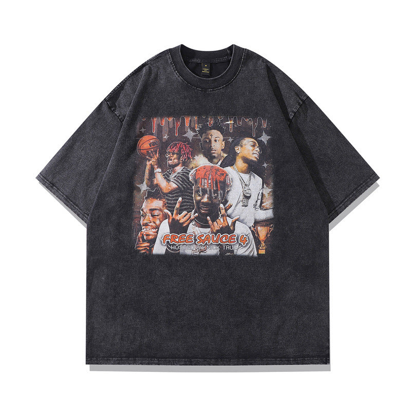 Men T Shirt Hip Hop Star Portrait Printing Short Sleeve T-shirt Men and Women