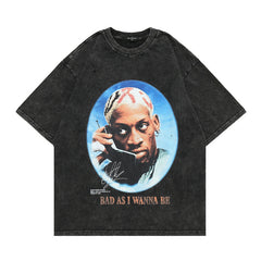 Men T Shirt Style Retro Washed and Worn Printed Loose Bottoming T-shirt Short Sleeve