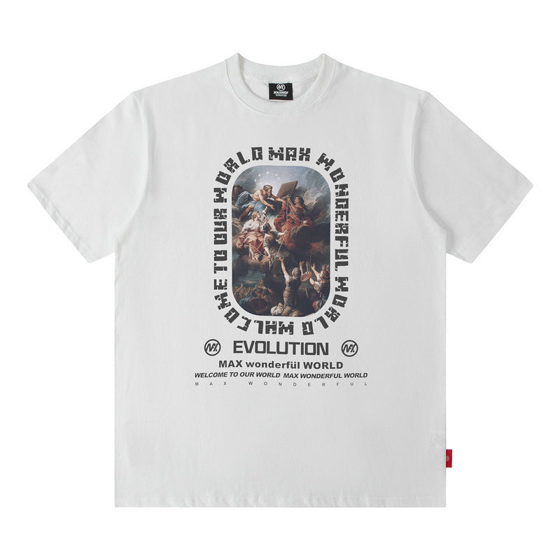 Men T Shirt Summer Retro Portrait Printing round Neck Short Sleeve