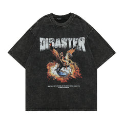 Men T Shirt Washed and Worn Printed Loose T-shirt Men's Summer Street