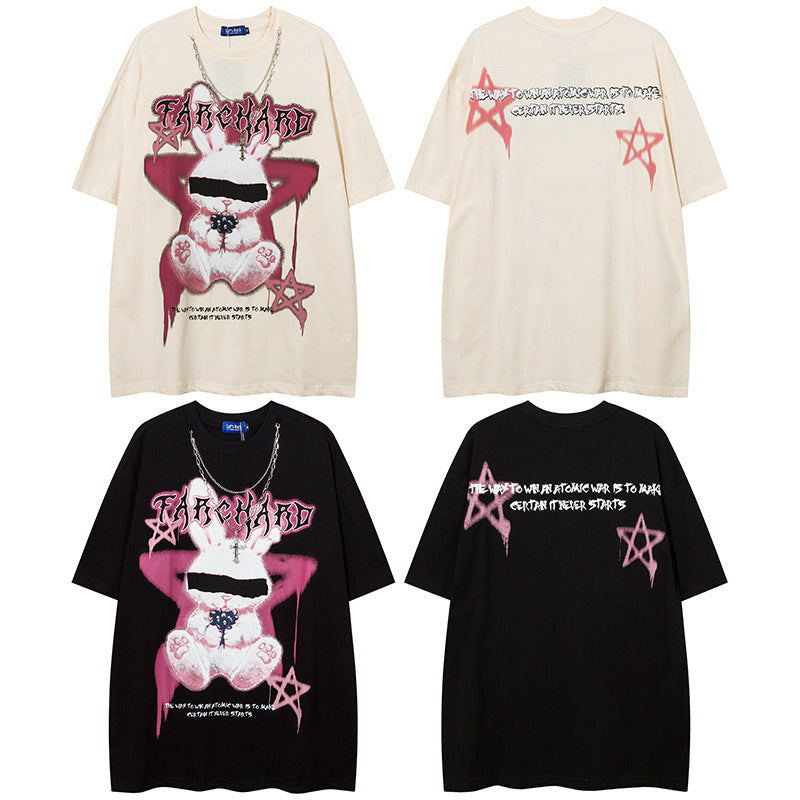 Men T Shirt Street Graffiti Short Sleeve T-shirt Men and Women Couple Loose Hip Hop