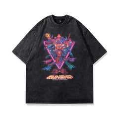 Men T Shirt Hip Hop Anime Print Distressed Short Sleeve T-shirt Men and Women Retro