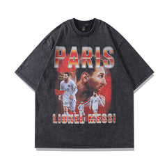 Men T Shirt Portrait Printing Distressed Short-Sleeved T-shirt Men Loose Washed-out