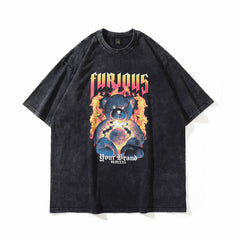 Men T Shirt Washed Distressed Printed Short-Sleeved T-shirt Men and Women Loose
