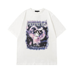 Men T Shirt Retro Cartoon Couple Short Sleeve T-shirt Men and Women Loose