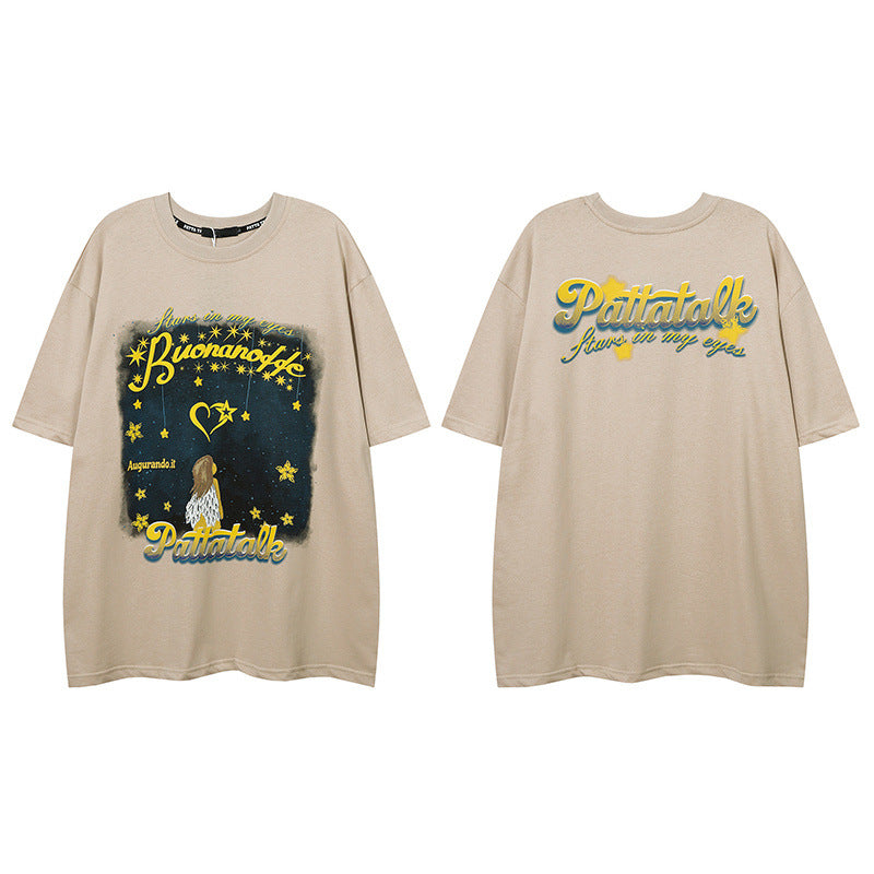 Men's T Shirt Graffiti Printing Short-Sleeved T-shirt Men's and Women's Hiphop
