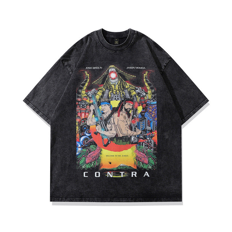 Men T Shirt Hip Hop Distressed Short-Sleeved T-shirt Men's Summer