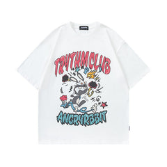 Men T Shirt Vintage Cartoon Print Couple Short Sleeve T-shirt Men and Women Hip Hop