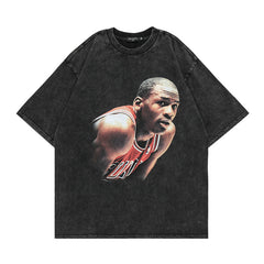 Men T Shirt Style Retro Washed and Worn Printed Loose Bottoming T-shirt Short Sleeve