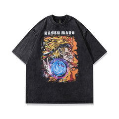Men T Shirt Hip Hop Anime Print Distressed Short Sleeve T-shirt Men and Women Retro